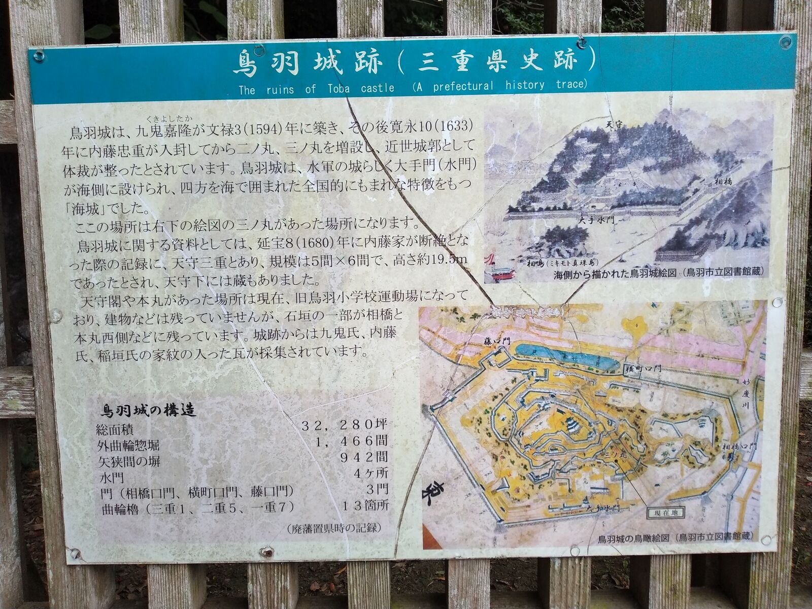 鳥羽城跡(三重県史跡)の案内板
