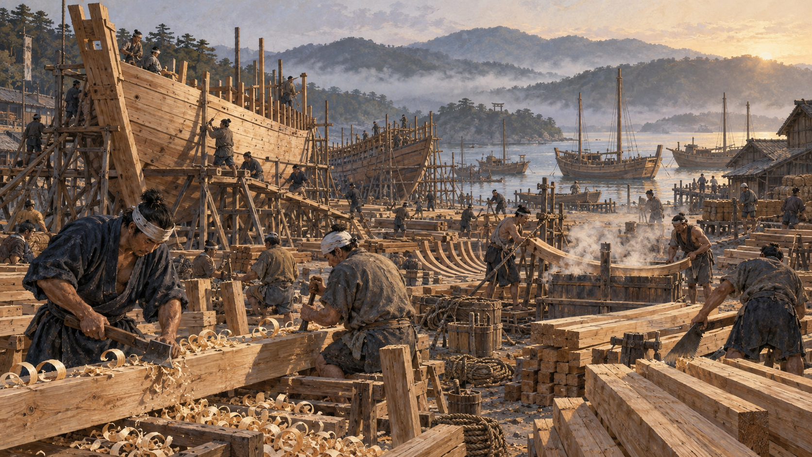 伊勢大湊の造船場(イメージ・イラスト)