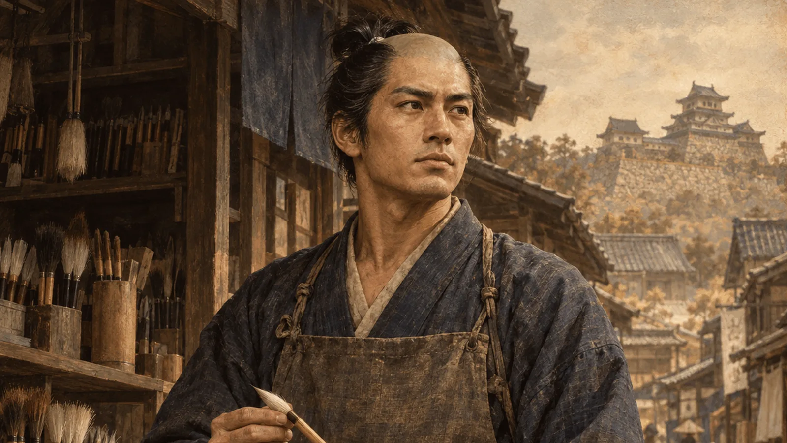 郡山の城下で筆をつくる筆屋(イメージ)
