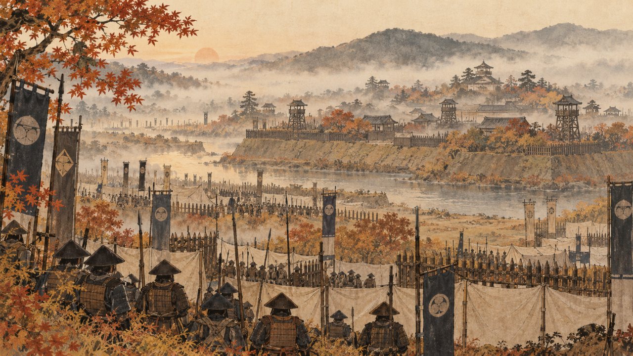 戦国時代の城攻めの陣のイメージ(イラスト)